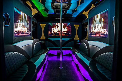 inside one of our charter buses form our party bus fleet